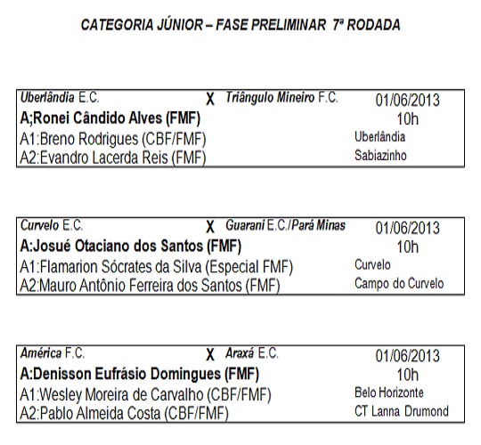 Arbitragem Junior Mineiro 7ª rodada